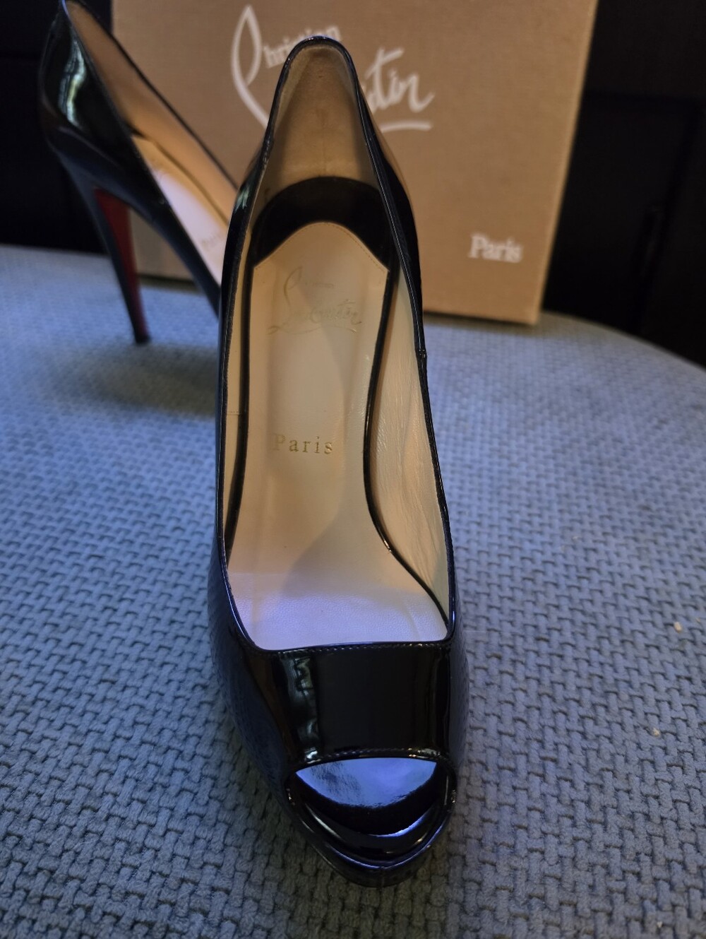 Christian Louboutin Black Patent Peep-Toe Platform Pumps - Picture 3 of 4